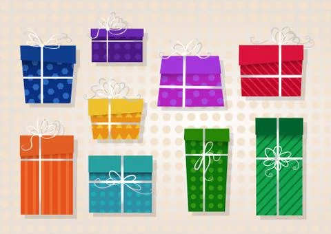 Vector set of colored gifts. Illustrazione stock