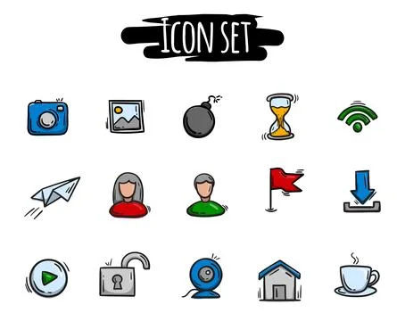 Vector set of colored hand drawn social media icon Stock Illustration