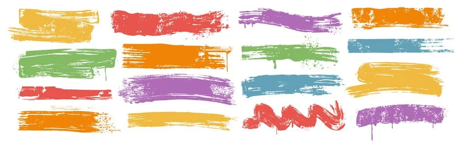 Vector set of colored hand drawn brush strokes, ink bold lines, paintbrush Stock Illustration