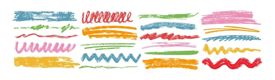 Vector set of colored hand drawn charcoal underlines, scribbles, brush strokes Stock Illustration