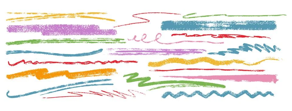 Vector set of colored hand drawn charcoal underlines, scribbles, brush strokes Illustrazione stock