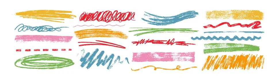 Vector set of colored hand drawn crayon pencil underlines, scribbles, brush Stock Illustration