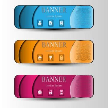 The vector set of colored info graphic banners with different symbol Illustrazione stock
