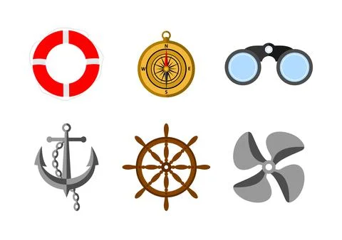 Vector set of colored realistic nautical icons Stock Illustration