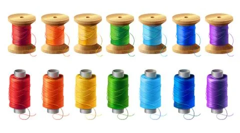 Vector set of colored thread spools for sewing Stock Illustration