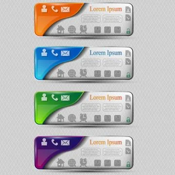 The vector set of colored transparent banners with different symbol Stock Illustration