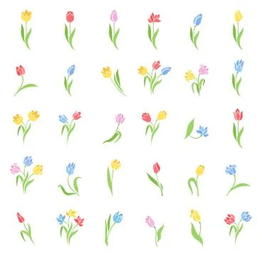 Vector set of colored tulips. Stock Illustration