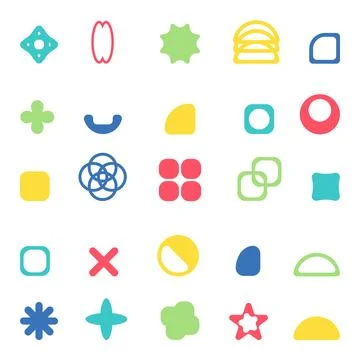 Vector set of colorful abstract geometric shapes and minimalist icons Illustrazione stock