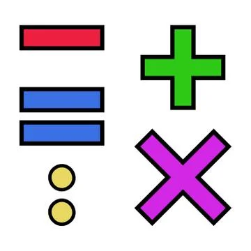 The vector set of colorful arithmetic signs add, subtract, multiply, divide Stock-Illustration