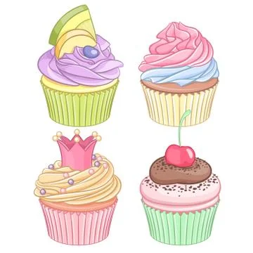 Vector set of colorful cupcakes. Stock Illustration