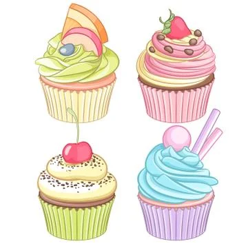 Vector set of colorful cupcakes. Stock Illustration