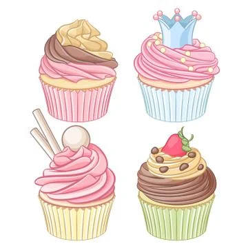Vector set of colorful cupcakes. Stock Illustration