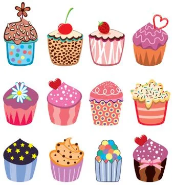 Vector set of colorful cupcakes Stock Illustration