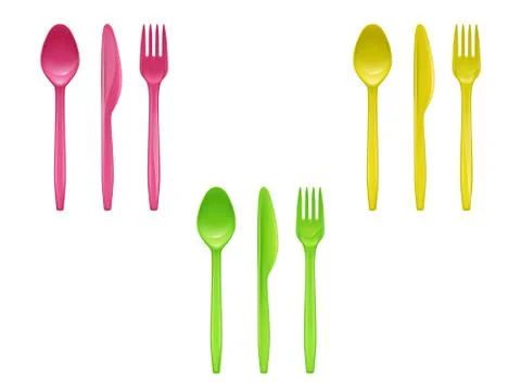 Vector set of colorful disposable tableware Stock Illustration