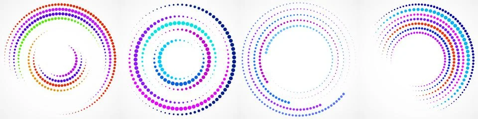 Vector set of colorful dotted background in circle form. Circle dots isolated Stock Illustration