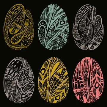 Vector set of colorful easter eggs decorated with ornament. Vector Illustrati Stock Illustration