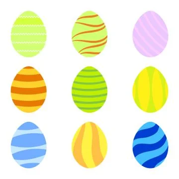 Vector Set Of Colorful Easter Eggs With Simple Textures Stock Illustration