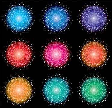 Vector set of colorful fireworks Stock Illustration