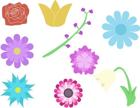 Vector Set of Colorful Flat Flowers Illustrazione stock