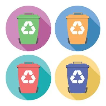 Vector set of colorful flat recycling wheelie bin icons Illustrazione stock