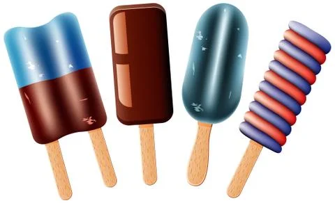 Vector set of colorful fruit and chocolate popsicles Stock Illustration