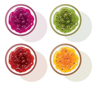 Vector set of colorful glass jars with fruit jam Stock Illustration