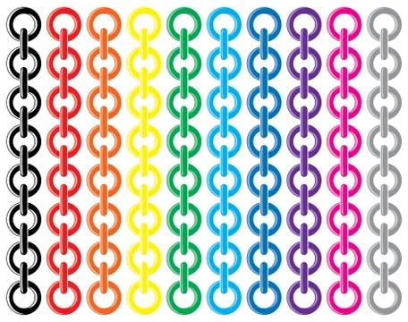 Vector set of colorful metal chains Stock Illustration