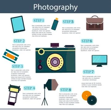 Vector set of colorful photography camera logos and banners Stock Illustration