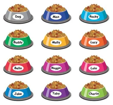 Vector set of colorful plastic dog bowls Stock Illustration