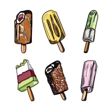 Vector set of colorful popsicle ice creams. Stock Illustration