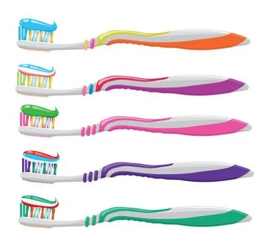 Vector set of colorful toothbrushes  with toothpaste Stock Illustration