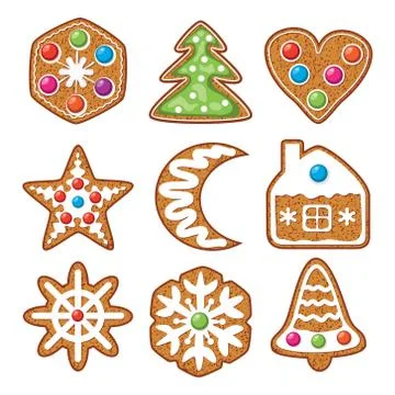 Vector set of colorful xmas gingerbread cookies Stock Illustration