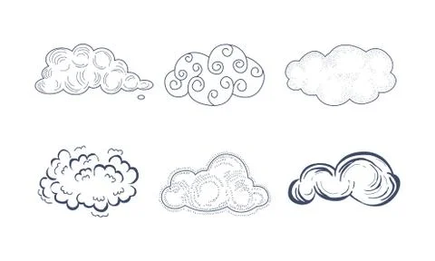Vector set of comic clouds of different shapes in sketch style. Monochrome icons 스톡 일러스트