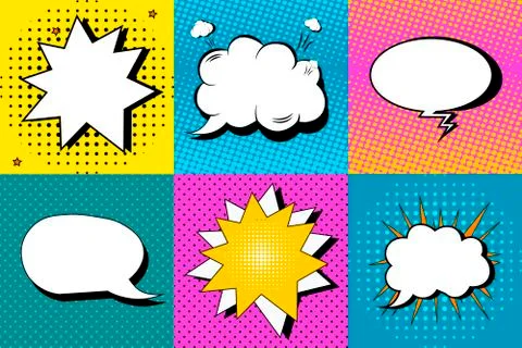 Vector set of comic speech bubbles in pop art style. Design elements Stock Illustration