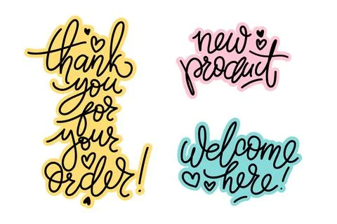 Vector set of common words for social media. Modern calligraphy phrases such  Stock Illustration