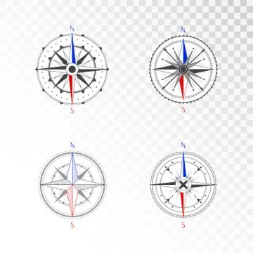 Vector set of compasses or marine wind roses. Stock Illustration