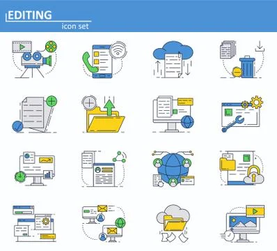 Vector set of computer services icons in thin line style. Messages, email, cloud Stock Illustration