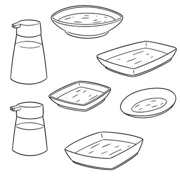 Vector set of condiment bottle and condiment dish Stock Illustration