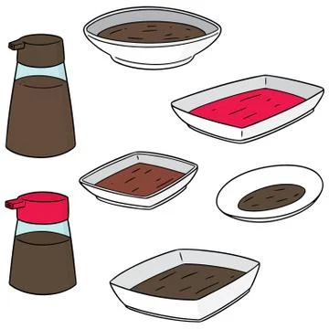 Vector set of condiment bottle and condiment dish Stock Illustration