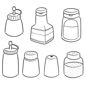 Vector set of condiment bottles Stock Illustration