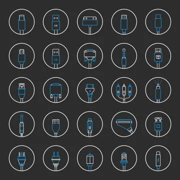 Vector Set Connectors for PC and Mobile Devices Stock Illustration