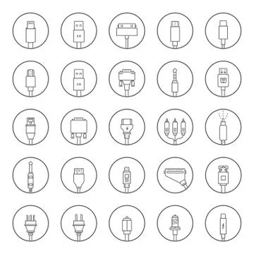 Vector Set Connectors for PC and Mobile Devices Stock Illustration