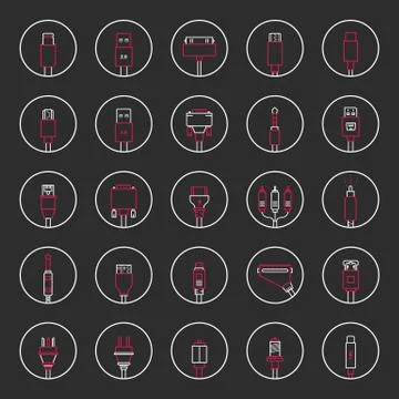 Vector Set Connectors for PC and Mobile Devices Stock Illustration