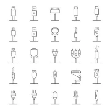 Vector Set Connectors for PC and Mobile Devices Stock Illustration