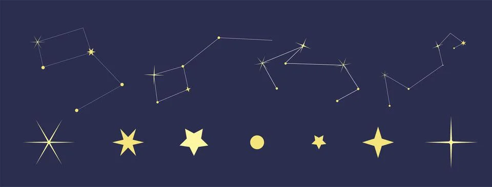 Vector set of constellations and stars in linear style. Spiritual celestial 스톡 일러스트