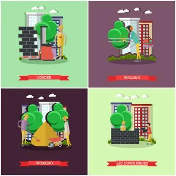 Vector set of construction concept posters, banners, flat style イラスト素材