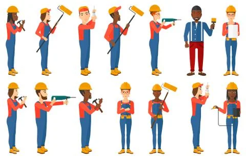Vector set of constructors and builders characters Ilustración de archivo