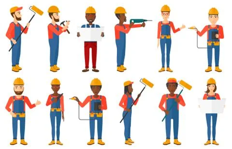 Vector set of constructors and builders characters Stock Illustration