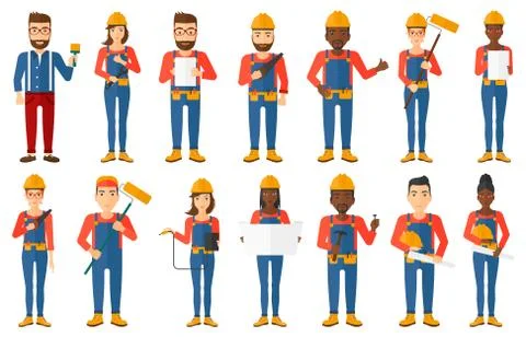 Vector set of constructors and builders characters Ilustración de archivo