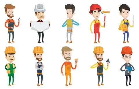 Vector set of constructors and builders characters Stock Illustration